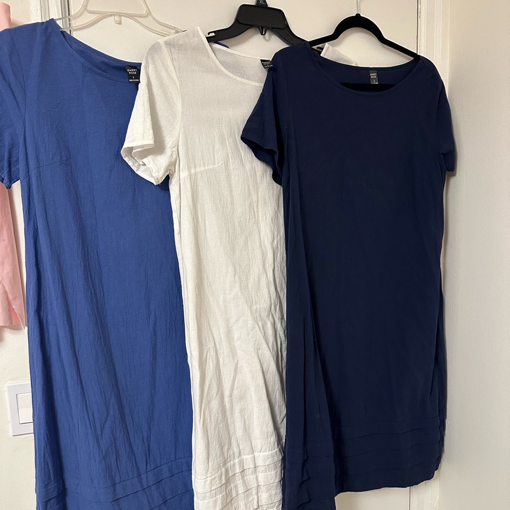 Women's Short-Sleeve Tunic Dress in Navy, Royal Blue, and White
